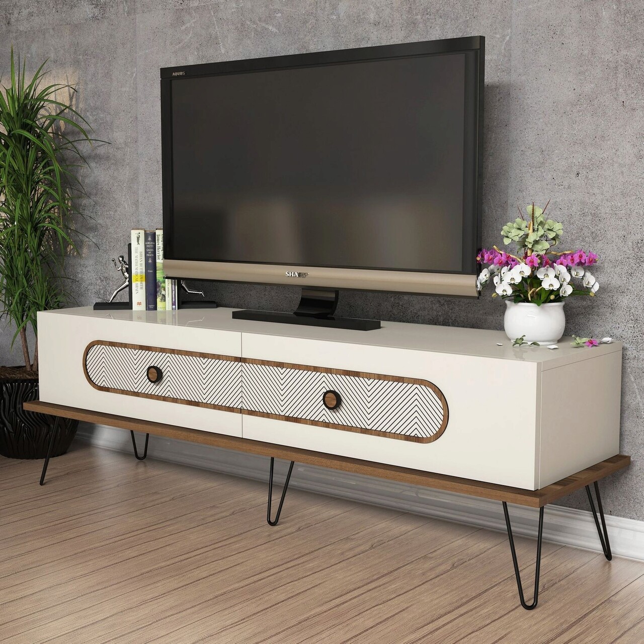 Comoda TV, Hanah Home, Ekol, 145x45x40 cm, Crem - imagine 6